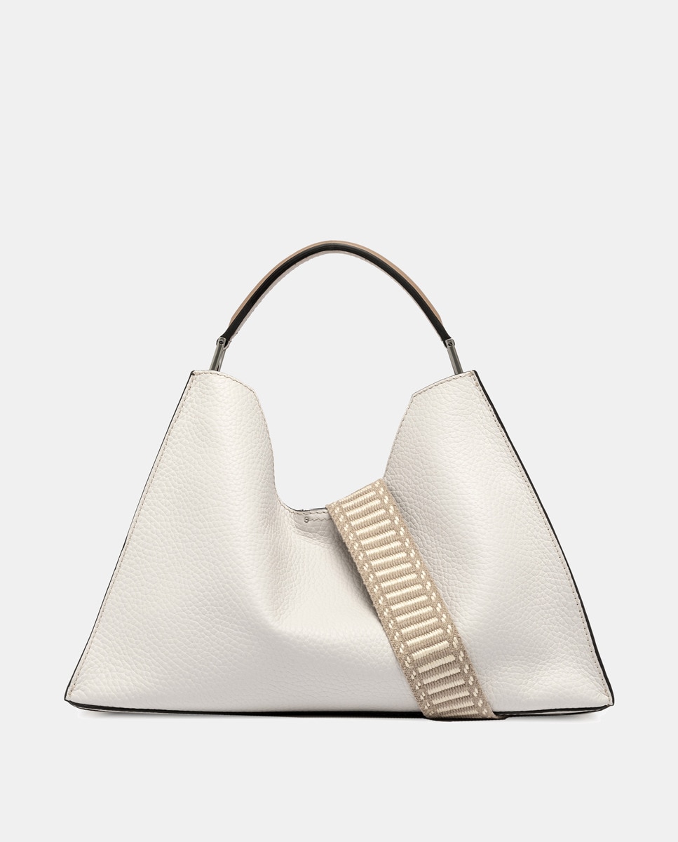 Mala Hobo com Alça Adicional e em Pele Branco-1