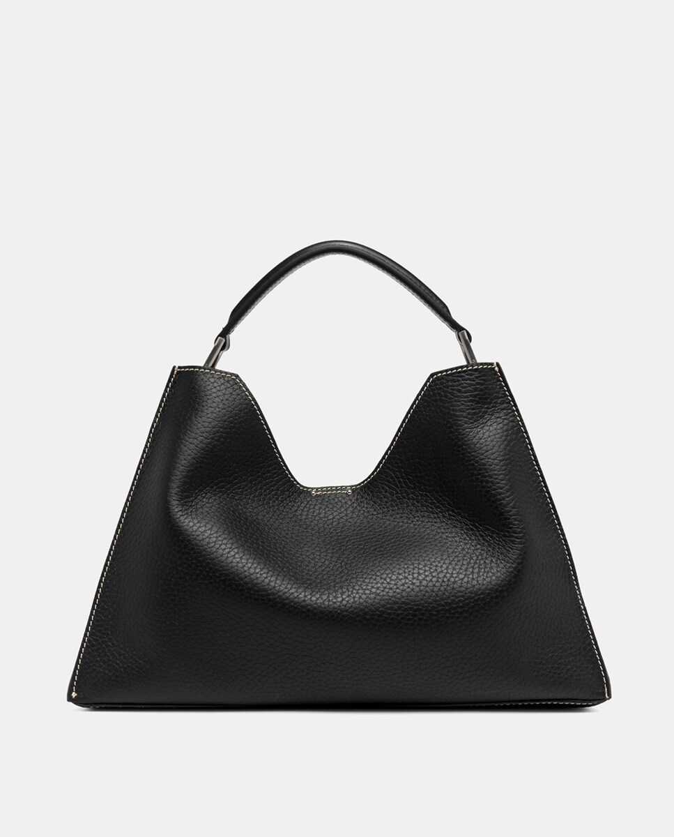 Mala Hobo Grande Aurora com Compartimento Amovível e em Pele Texturada Preto-2