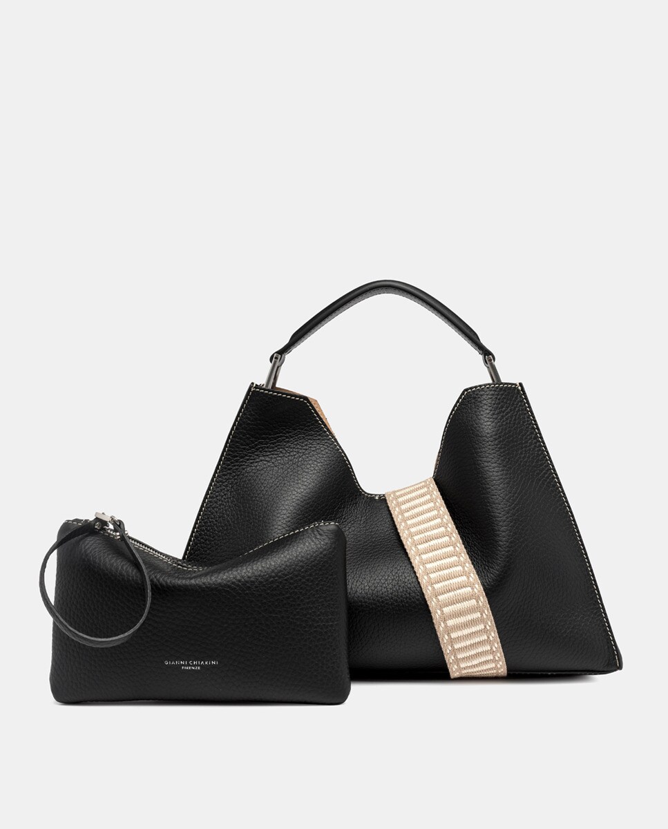 Mala Hobo Grande Aurora com Compartimento Amovível e em Pele Texturada Preto-4