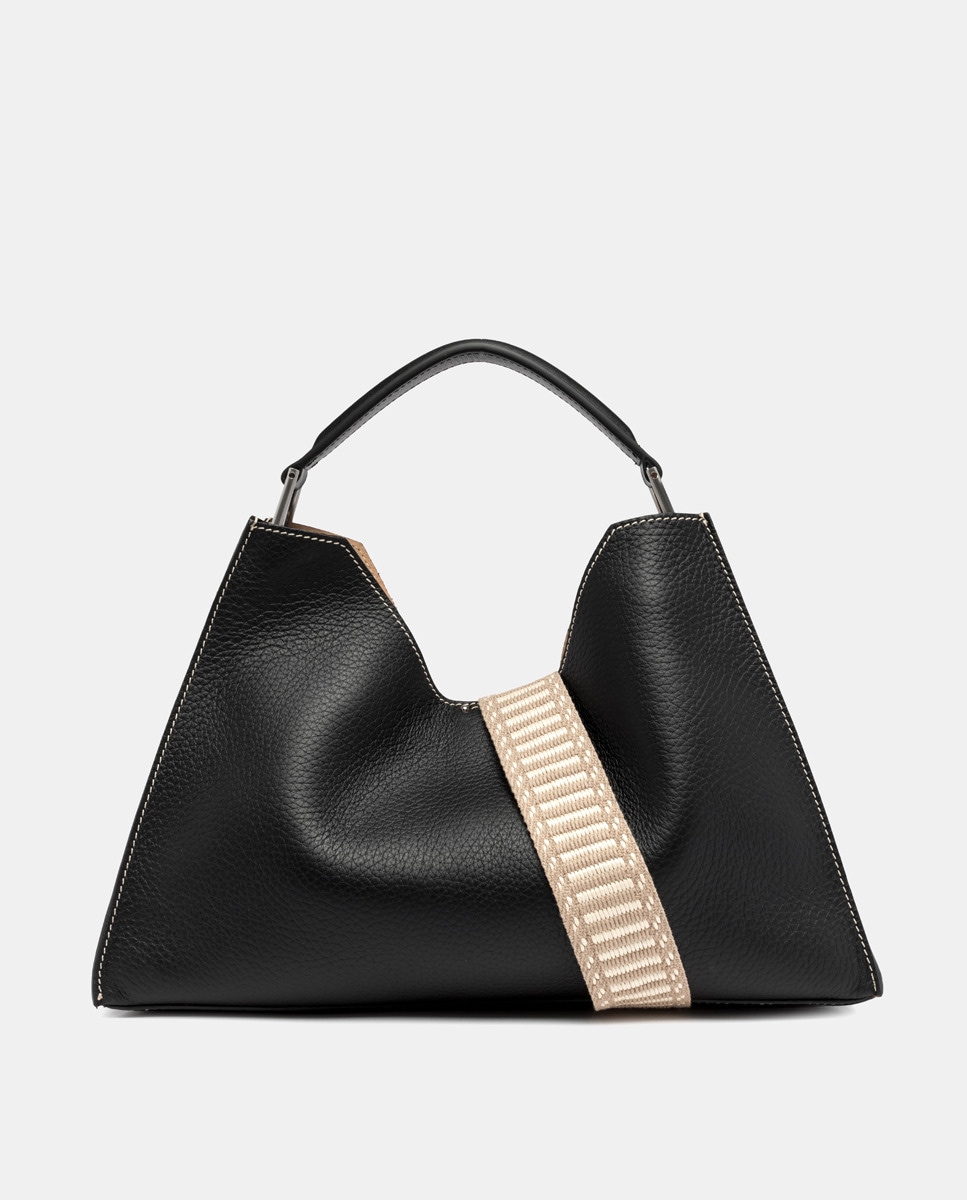 Mala Hobo Grande Aurora com Compartimento Amovível e em Pele Texturada Preto-1