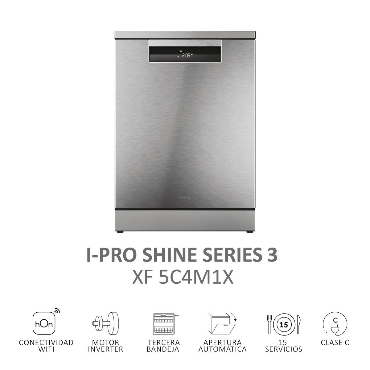 Lavavajillas Haier 15 servicios, 3º bandeja, 60 cm con WIFI I-PRO SHINE - XF 5C4M1X Inox-5