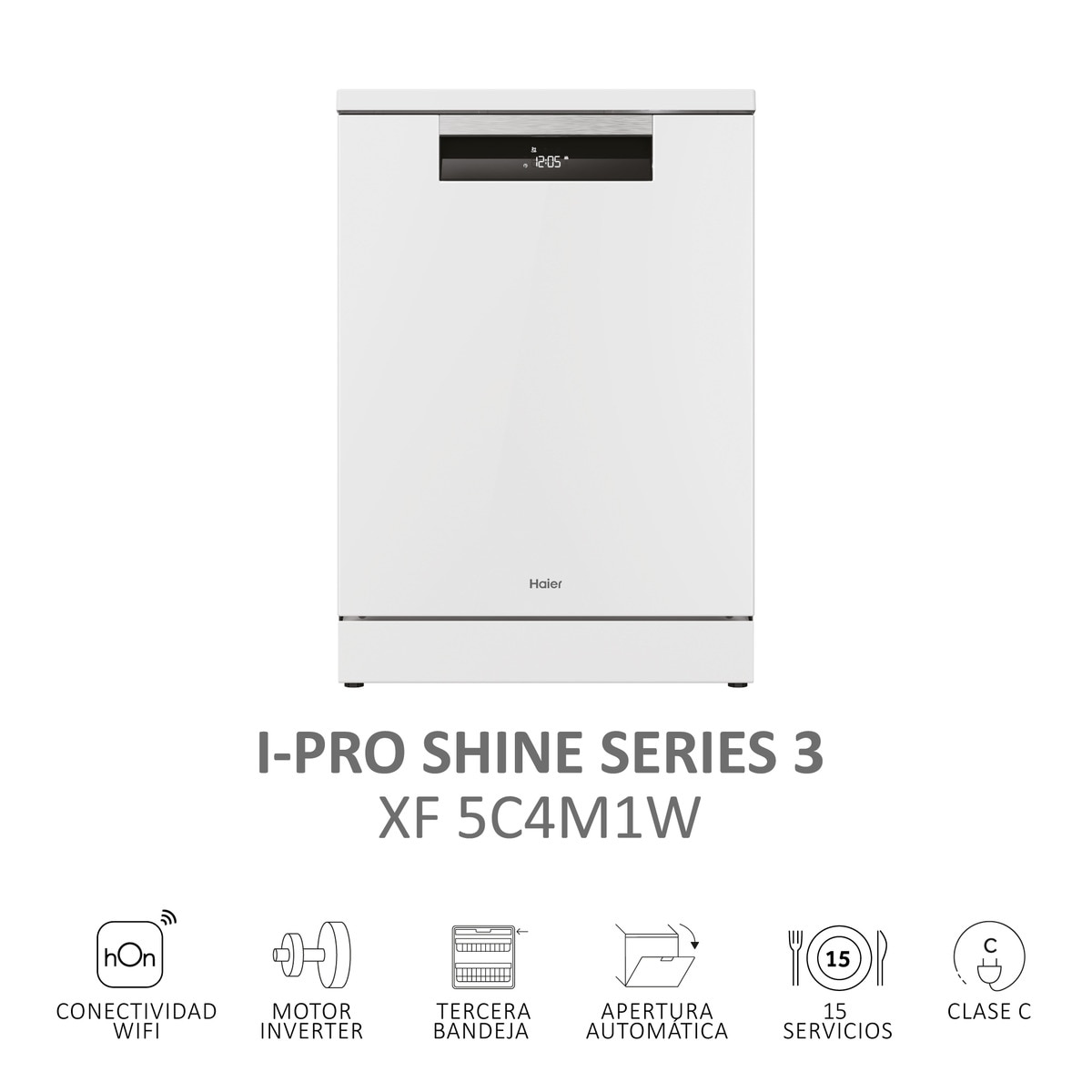 Lavavajillas Haier 15 servicios, 60 cm, 3º bandeja, con WIFI I-PRO SHINE - XF 5C4M1W Blanco-5
