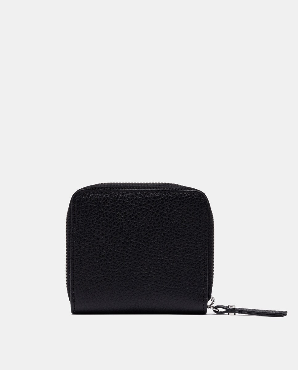Porta-Moedas Pequeno com Fecho de Correr e em Pele Gravada Preto-2