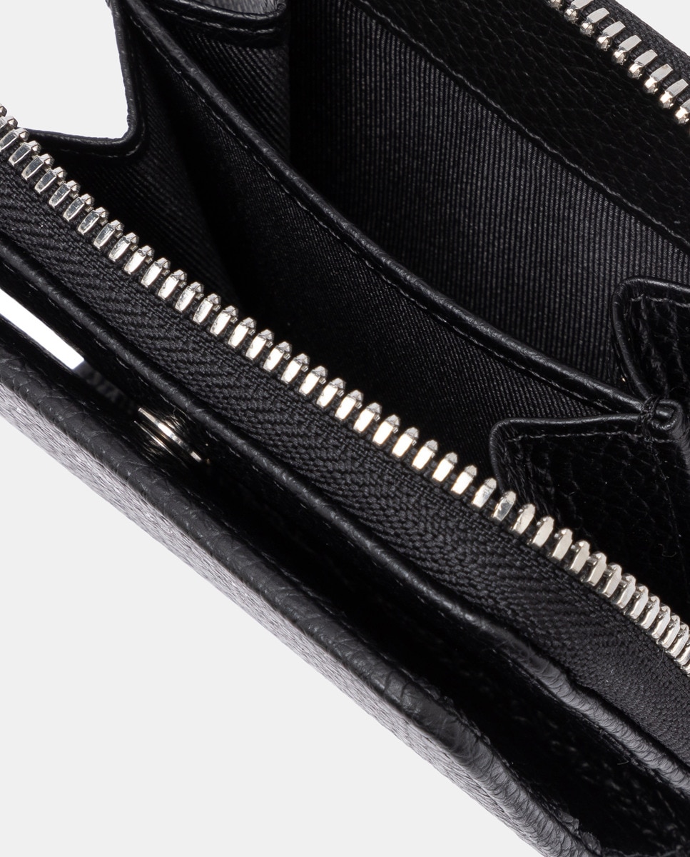Porta-Moedas Pequeno com Fecho de Correr e em Pele Gravada Preto-4
