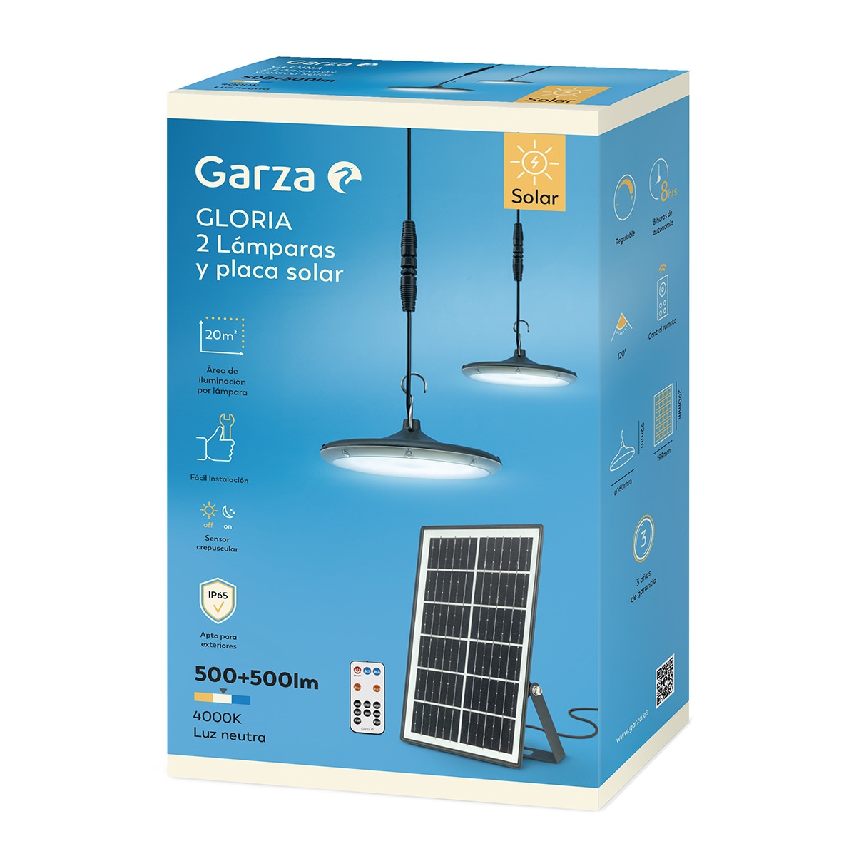 Apliques Solares LED Gloria con Mando + Panel solar 4000K 1.000 lm Garza Negro-4