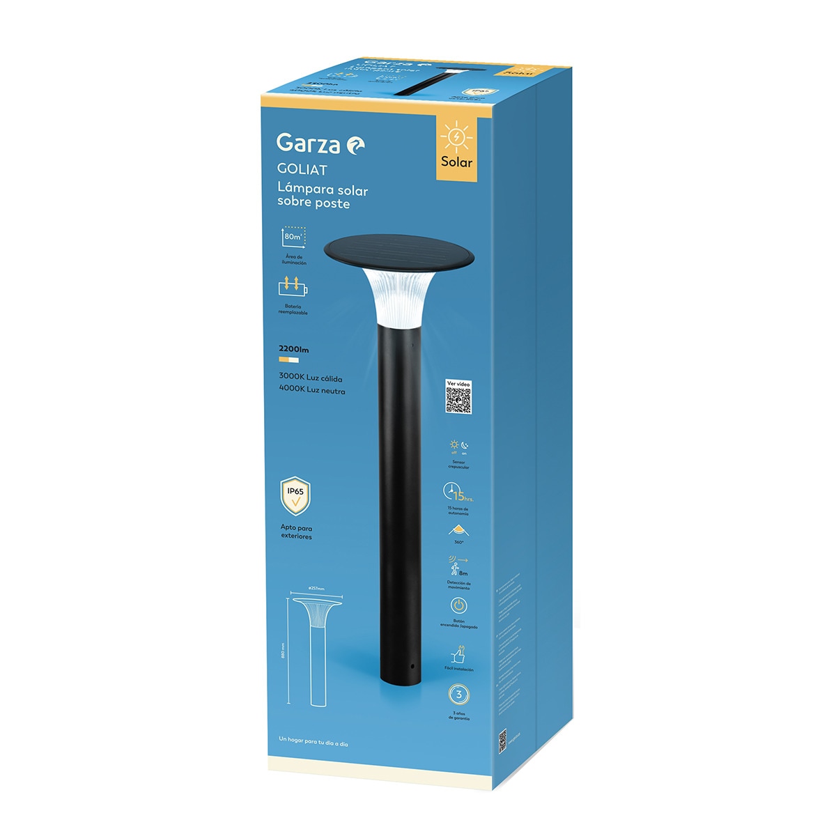 Aplique Solar LED Poste Goliat CCT 3000K-4000K 2.200 lm Negro-3