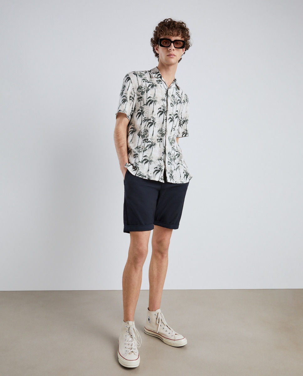 Bermudas Jogger com Aspeto de Linho Stretch Azul-marinho-1