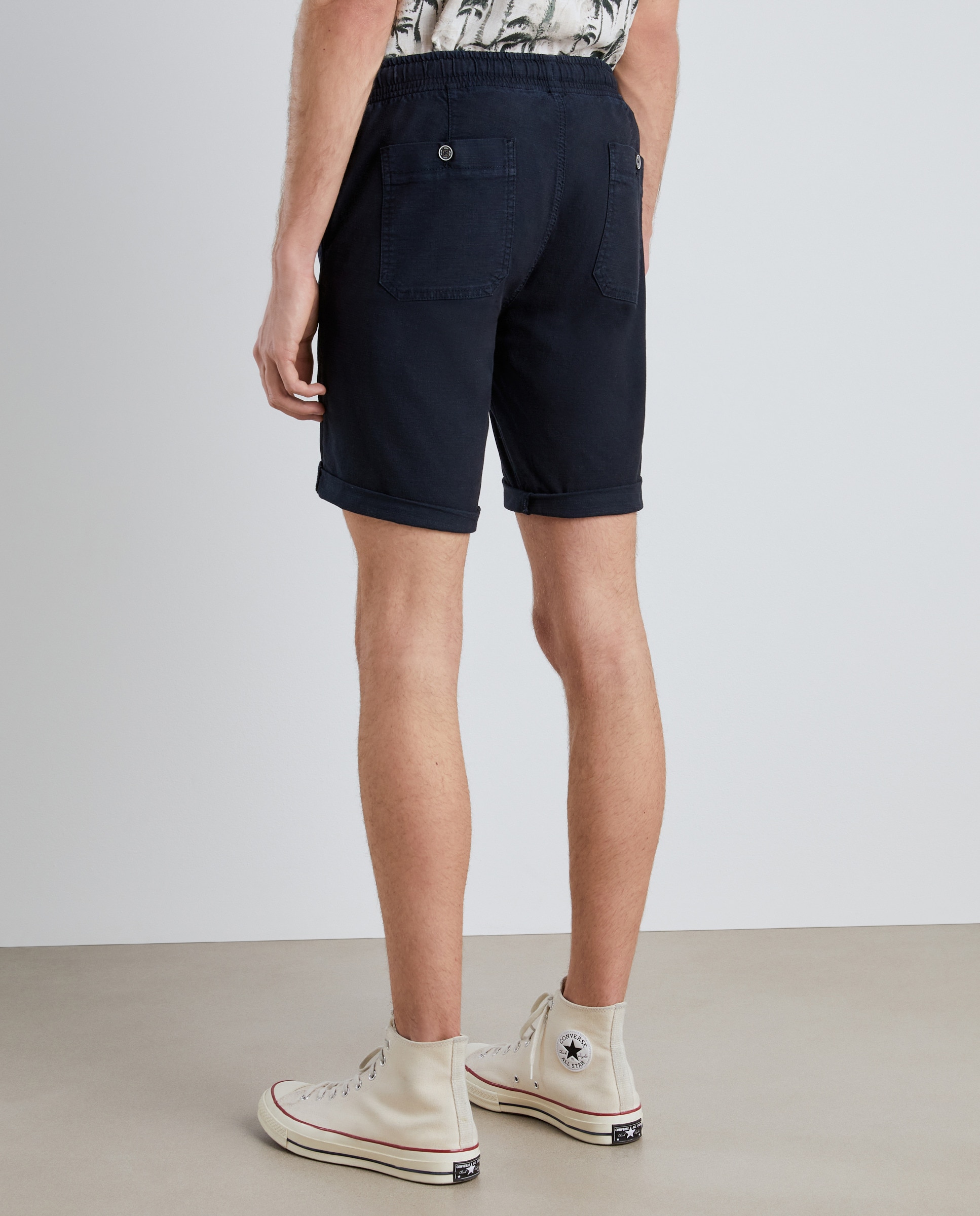 Bermudas Jogger com Aspeto de Linho Stretch Azul-marinho-3