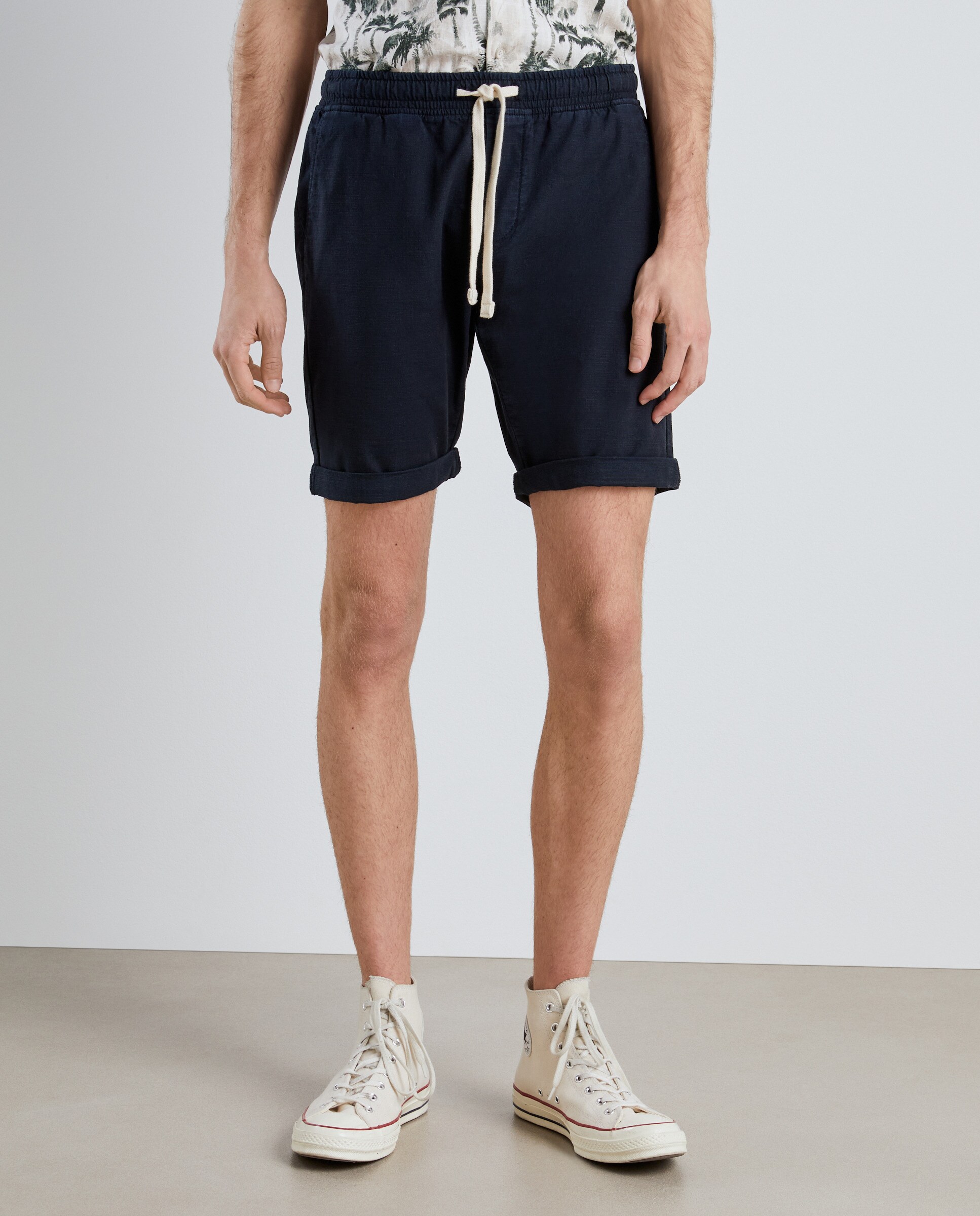 Bermudas Jogger com Aspeto de Linho Stretch Azul-marinho-2