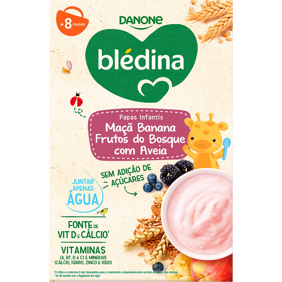 Papinhas de Bebé Maçã, Banana e Frutos do Bosque com Aveia + 8 Meses sem Açúcar embalagem 200 g