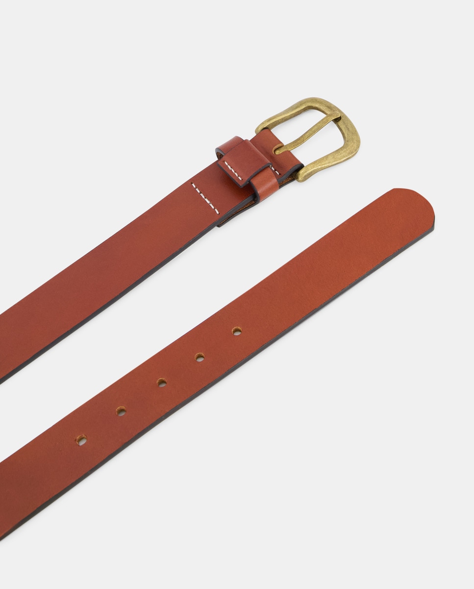 Cinto Básico de Couro 100% Pele Castanho-2