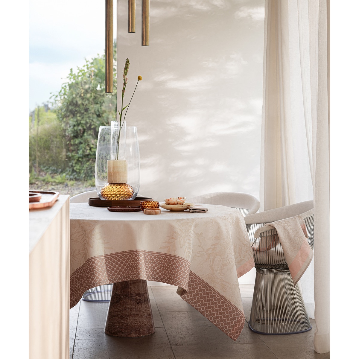 Toalha de Mesa de Algodão Jardin D'Éden Rosa-claro-2