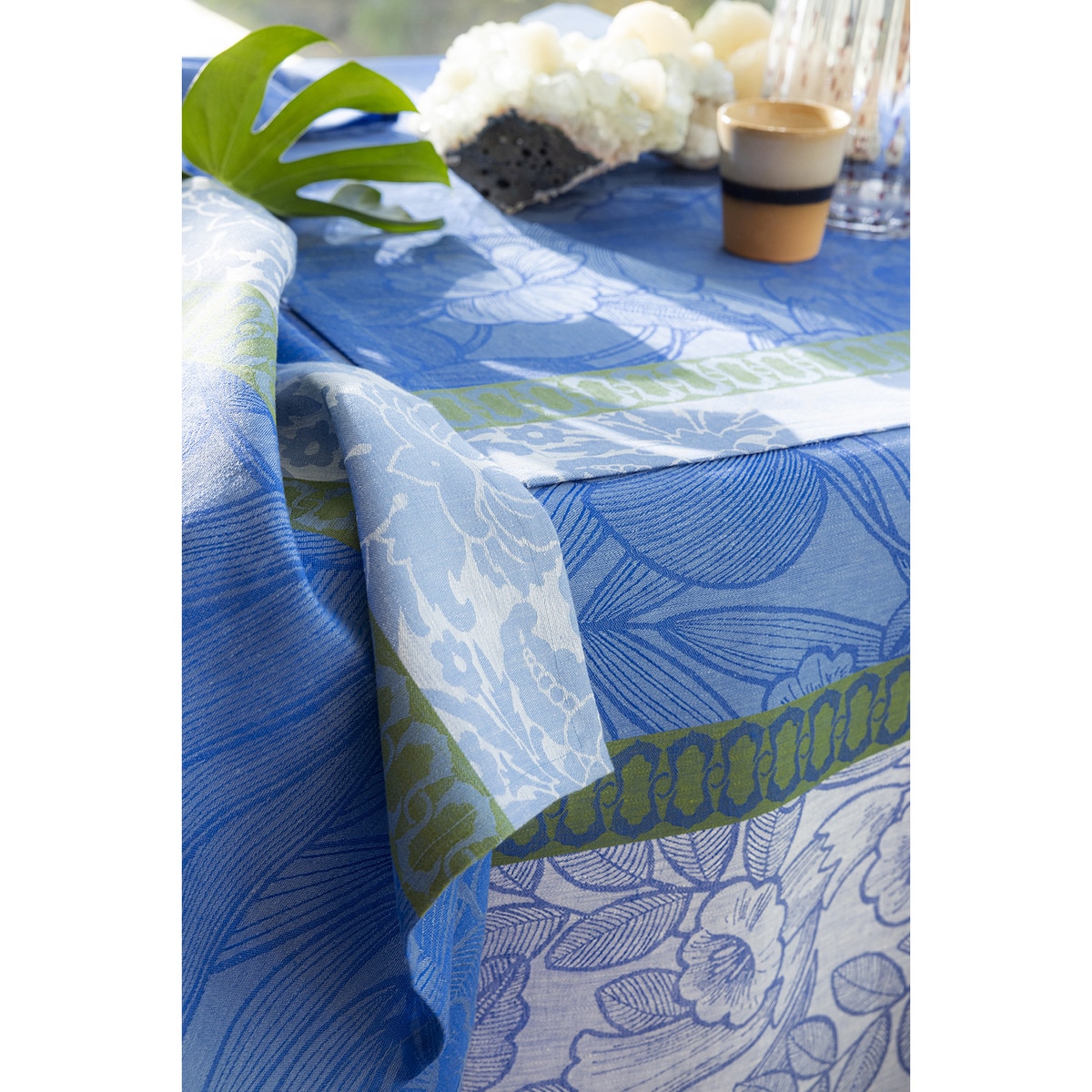 Caminho de Mesa de Linho Escapade Tropicale Azul-2