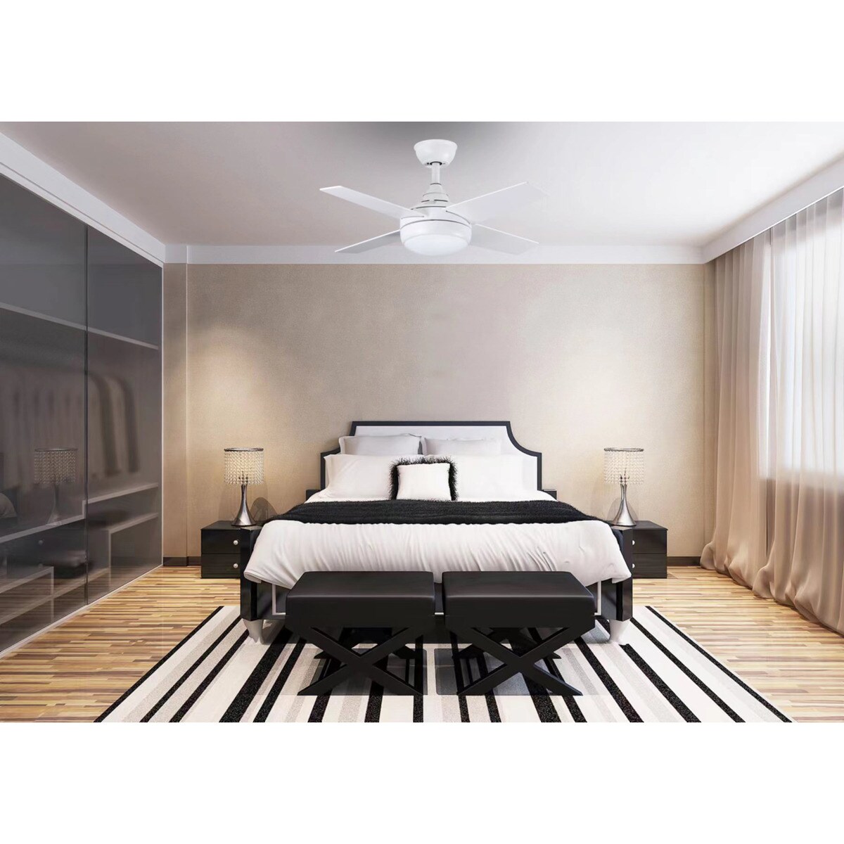 Ventilador de techo 4 Aspas 50 W con Luz LED 18 W Ø 91 cm Blanco-8