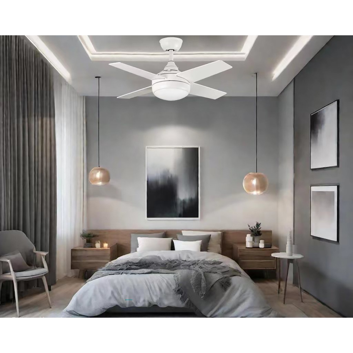 Ventilador de techo 4 Aspas 50 W con Luz LED 18 W Ø 91 cm Blanco-7