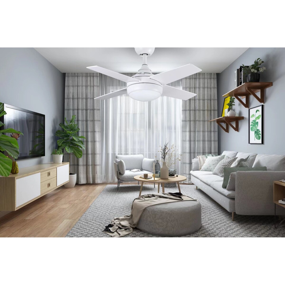 Ventilador de techo 4 Aspas 50 W con Luz LED 18 W Ø 91 cm Blanco-6