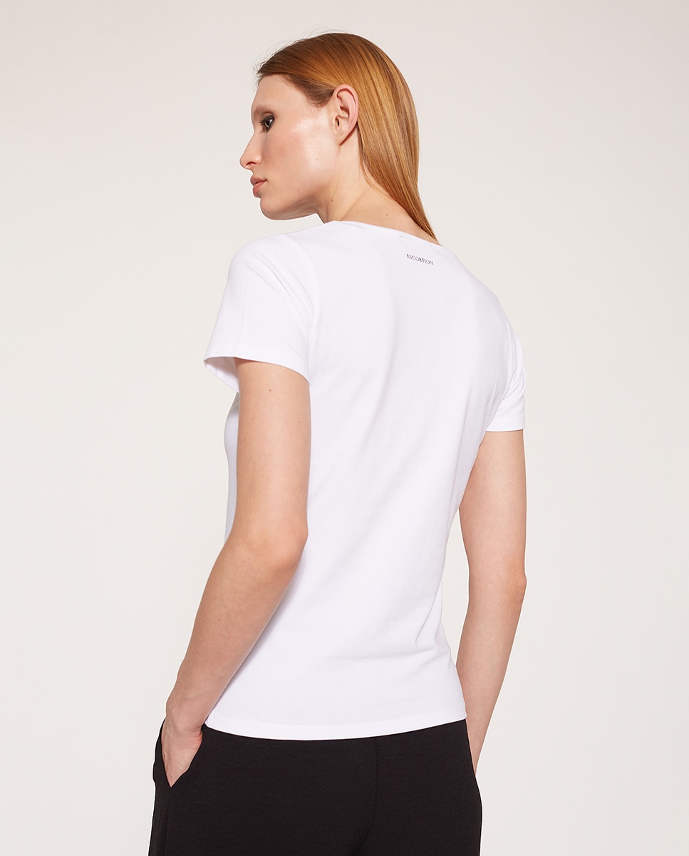 T-shirt com decote redondo Branco-2