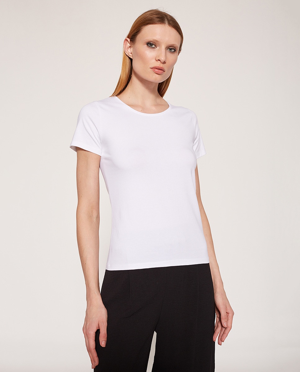 T-shirt com decote redondo Branco-1