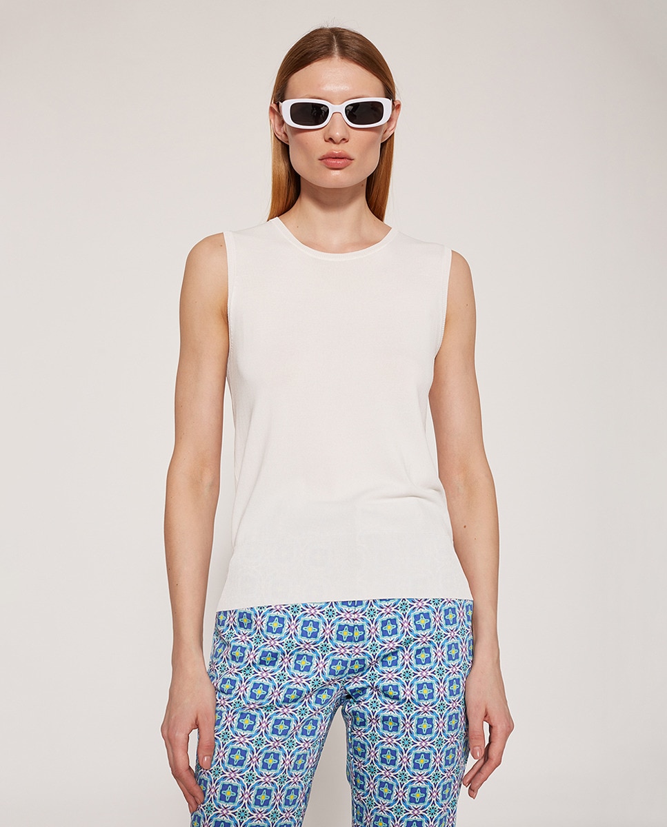 Camisola de malha com decote redondo Branco-1