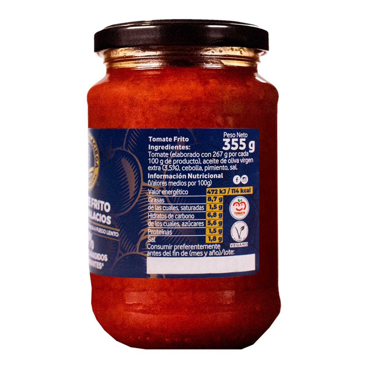 Tomate frito de Los Palacios con aceite de oliva virgen extra 0% sin azúcares añadidos Tierra Palaciega 2