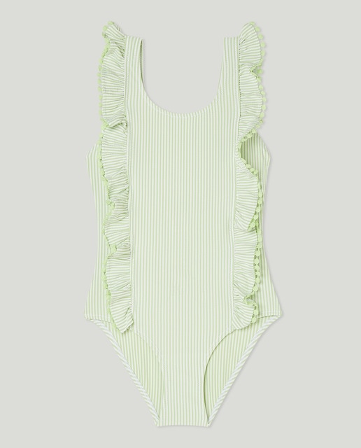 Imagen 0 de Bañador de niña con estampado de rayas y volantes