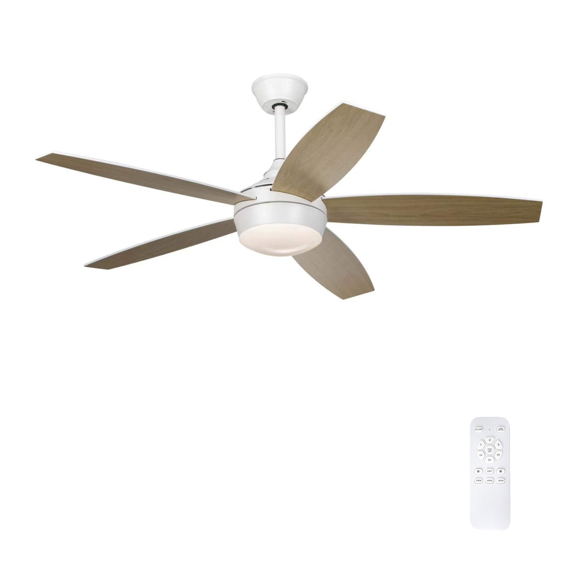 Ventilador de techo 5 Aspas 50 W con Luz LED 24 W Ø 132 cm Blanco / Madera-3