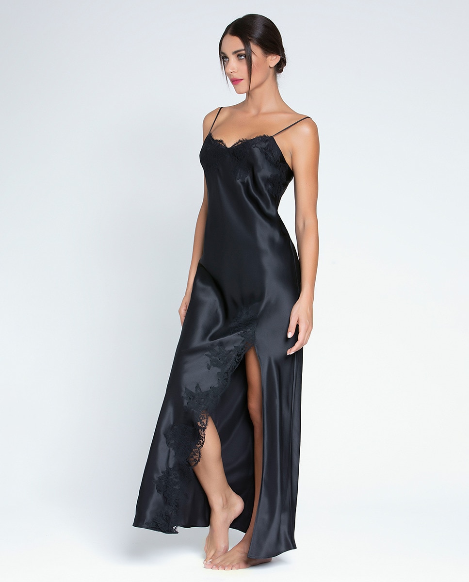 Camisa de Dormir em Seda Preto-2