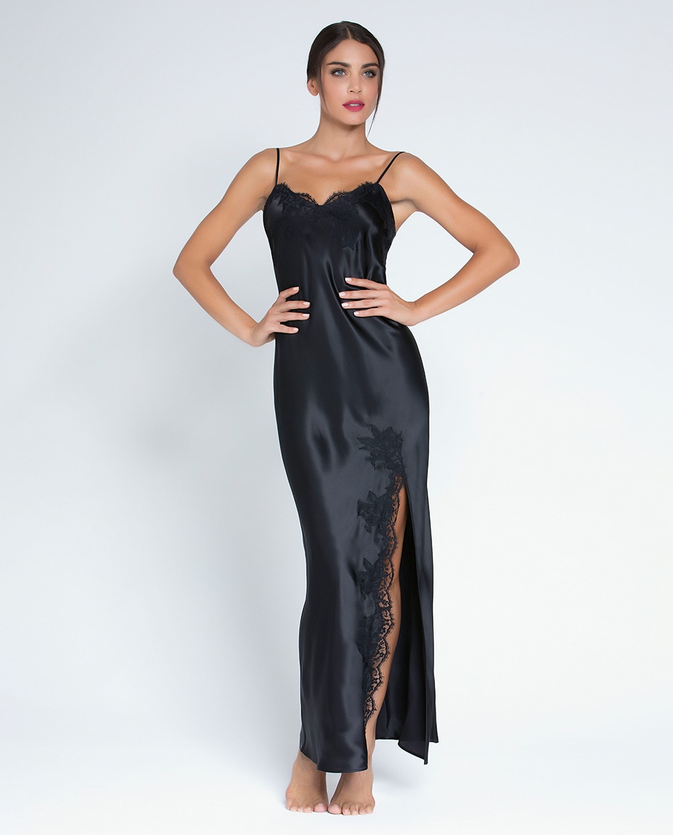 Camisa de Dormir em Seda Preto-1