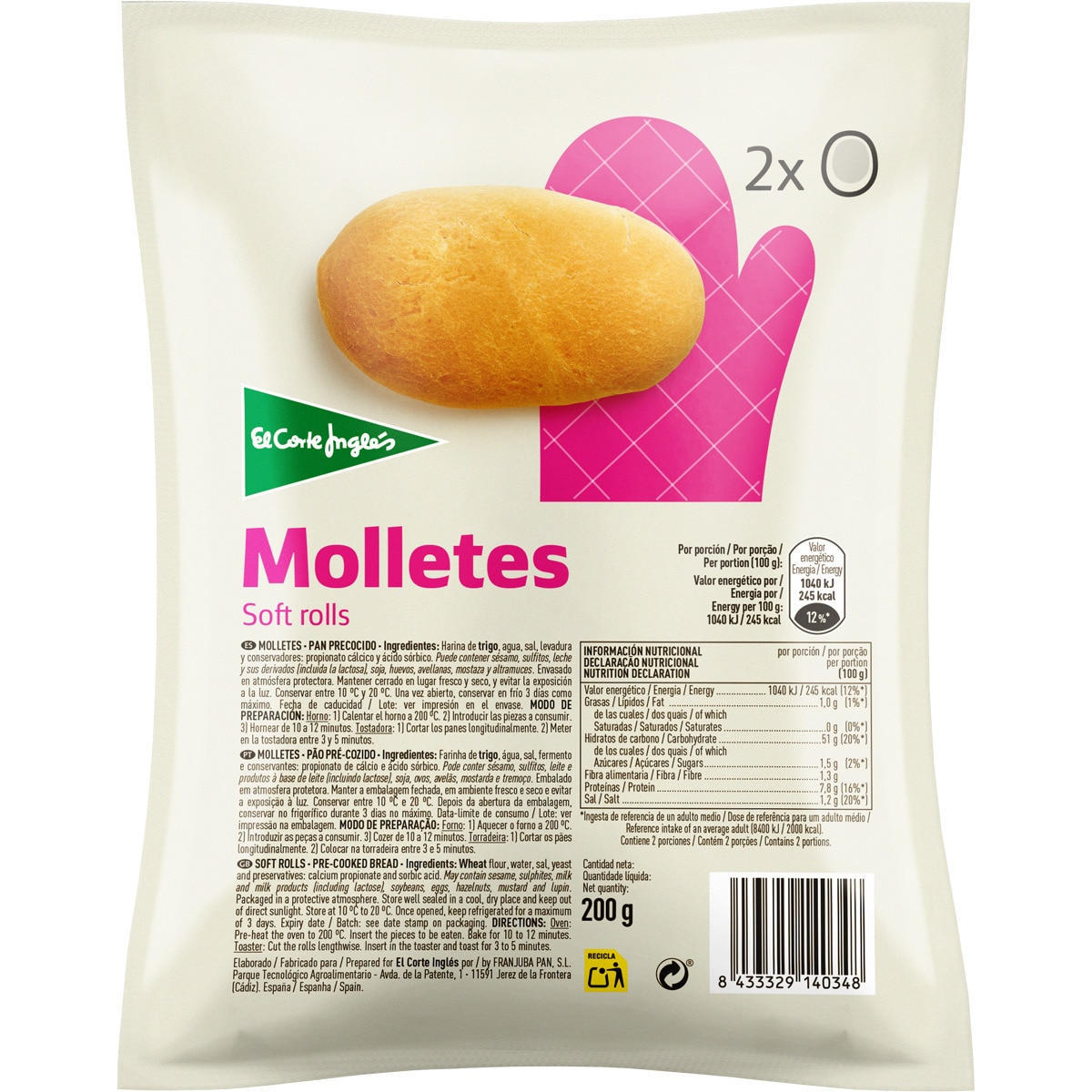 molletes de pan precocidos 2 unidades envase 200 g