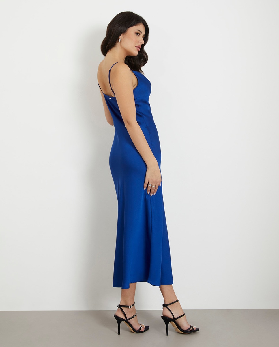 Vestido comprido fluido Azul-marinho-2