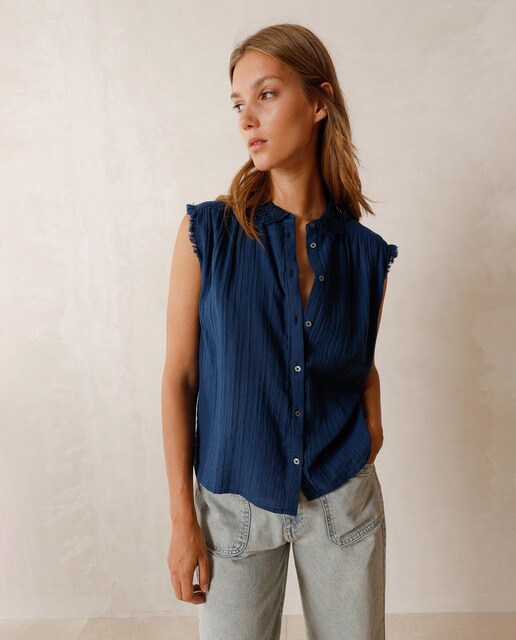 Haut/top Manches Courtes Bleu Clair Indi & Cold Taille 42 Occasion Très Bon état