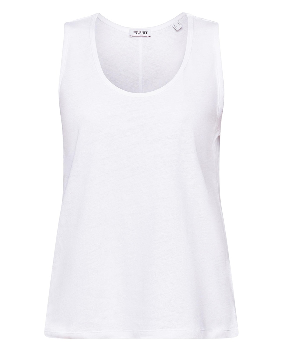 T-shirt Básica sem Mangas e com Linho Branco-3