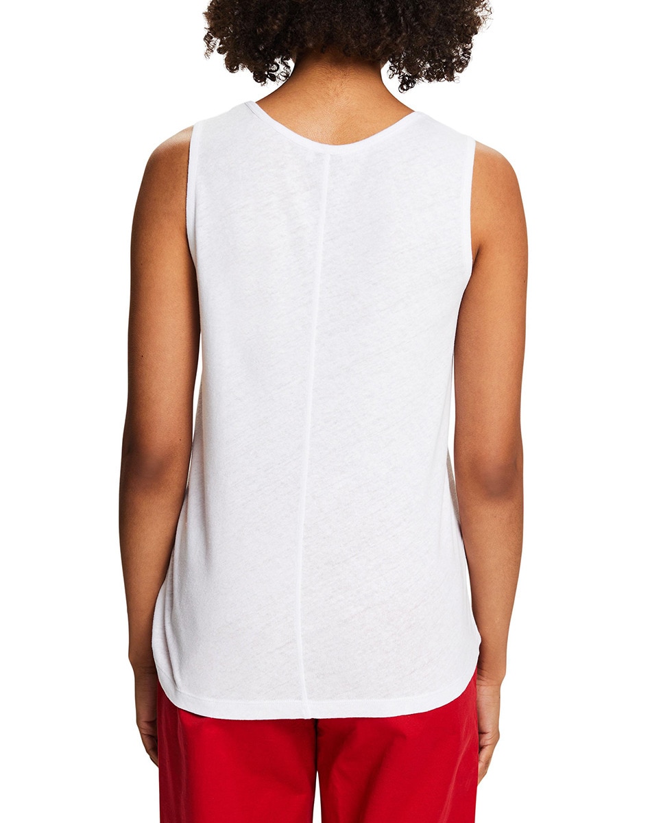 T-shirt Básica sem Mangas e com Linho Branco-2