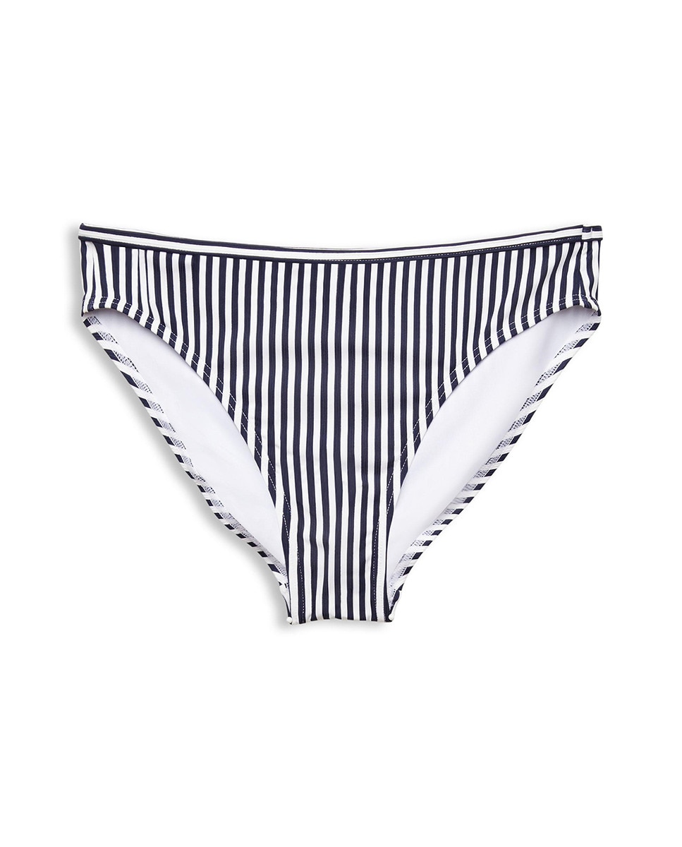 Cueca de Biquíni Clássica com Estampado às Riscas e em Tecido Estruturado Fino Canelado Azul-marinho-4