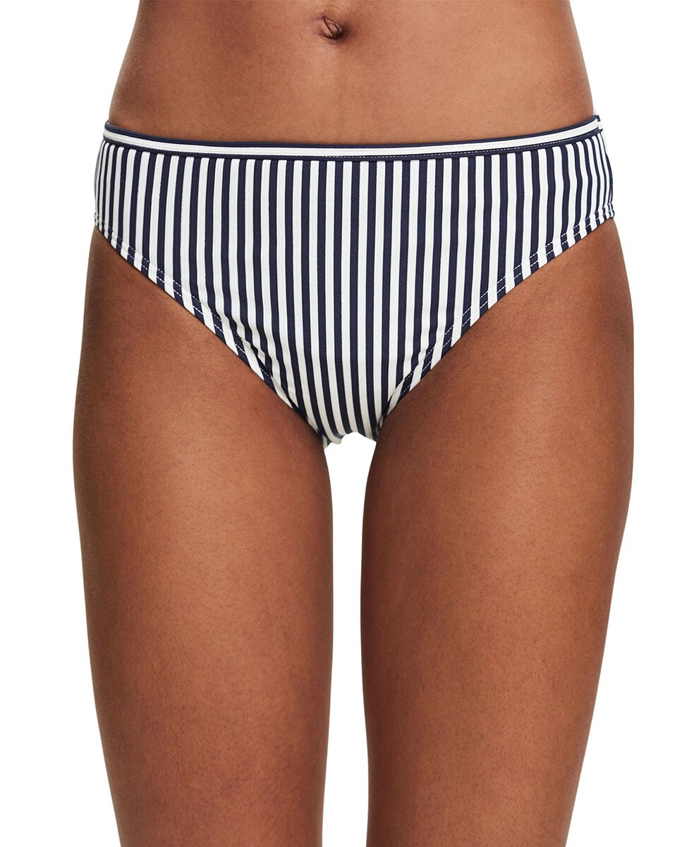 Cueca de Biquíni Clássica com Estampado às Riscas e em Tecido Estruturado Fino Canelado Azul-marinho-1