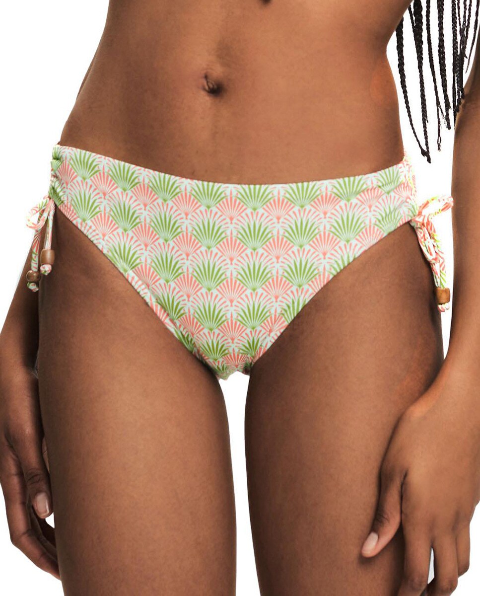 Cueca de Biquíni Clássica com Estampado Floral e Fecho de Franzido com Laços Multicolor-1