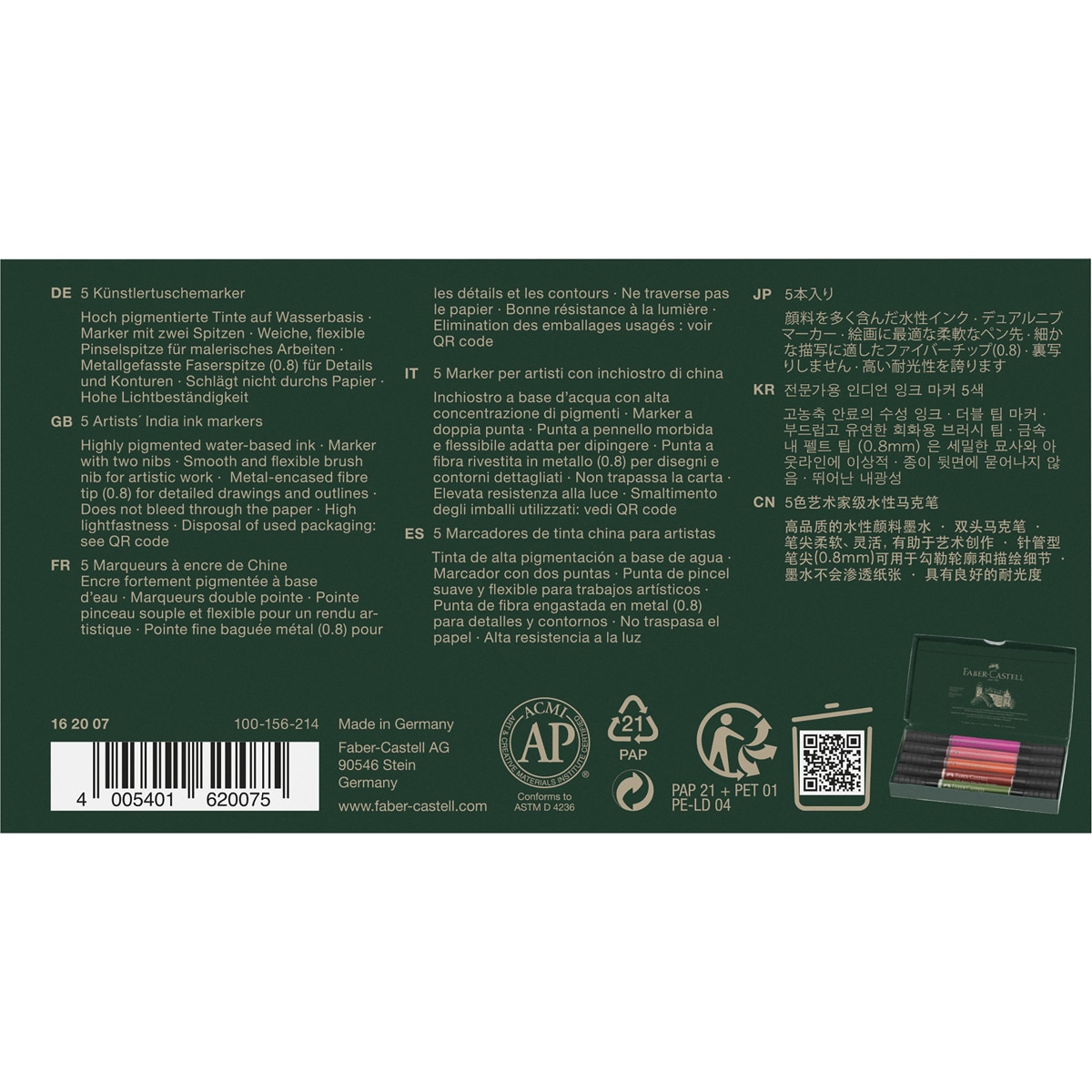 Pack 5 rotuladores doble punta tinta china Dual Marker Faber-Castell flores Multicolor-2