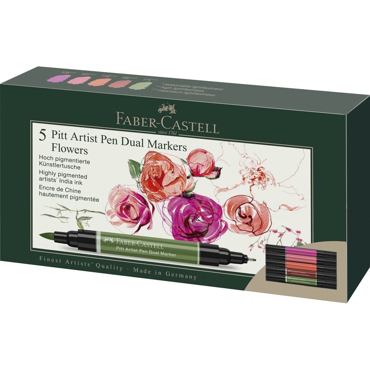 Imagen 0 de Pack 5 rotuladores doble punta tinta china Dual Marker Faber-Castell flores