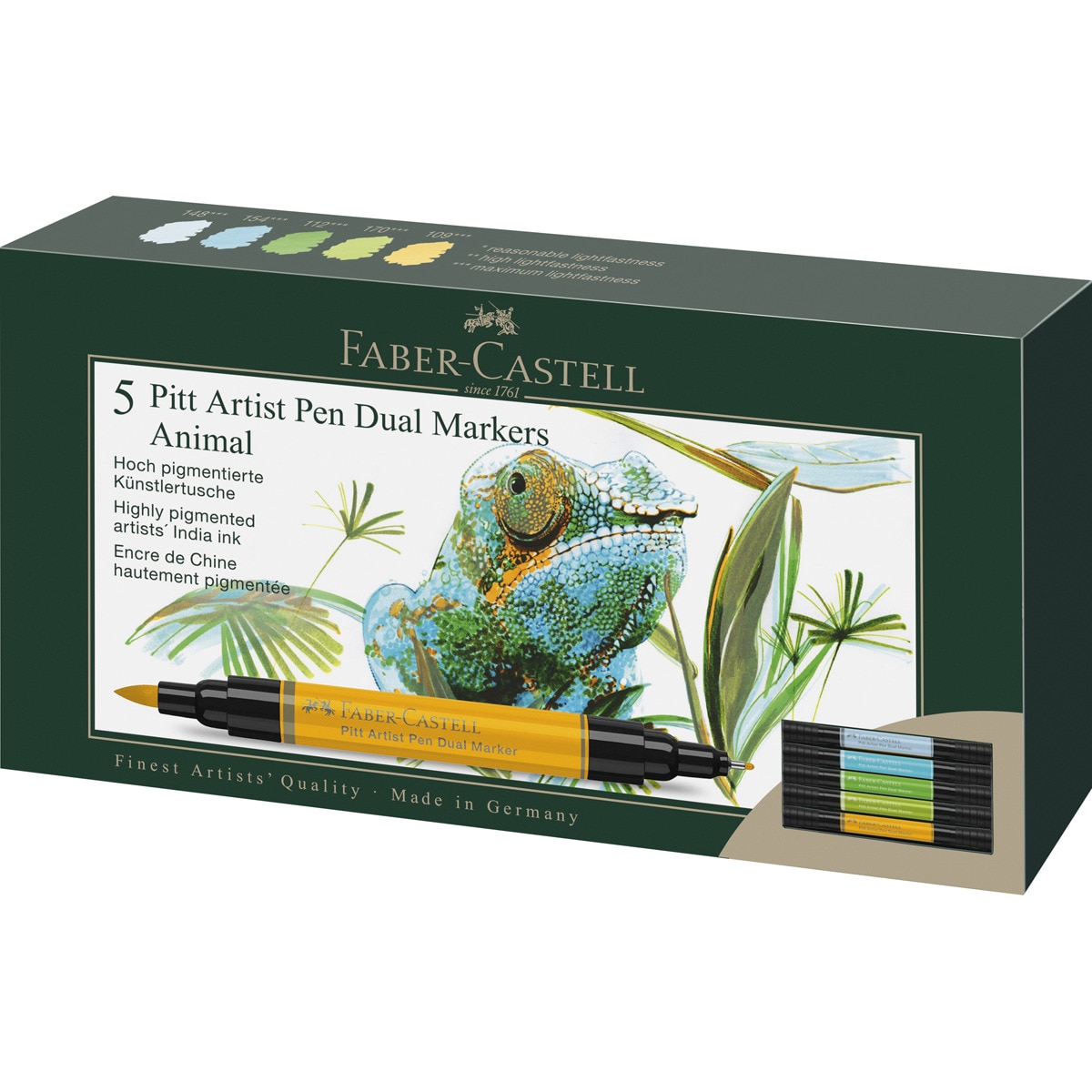 Imagen 0 de Pack 5 rotuladores doble punta tinta china Dual Marker Faber-Castell animal