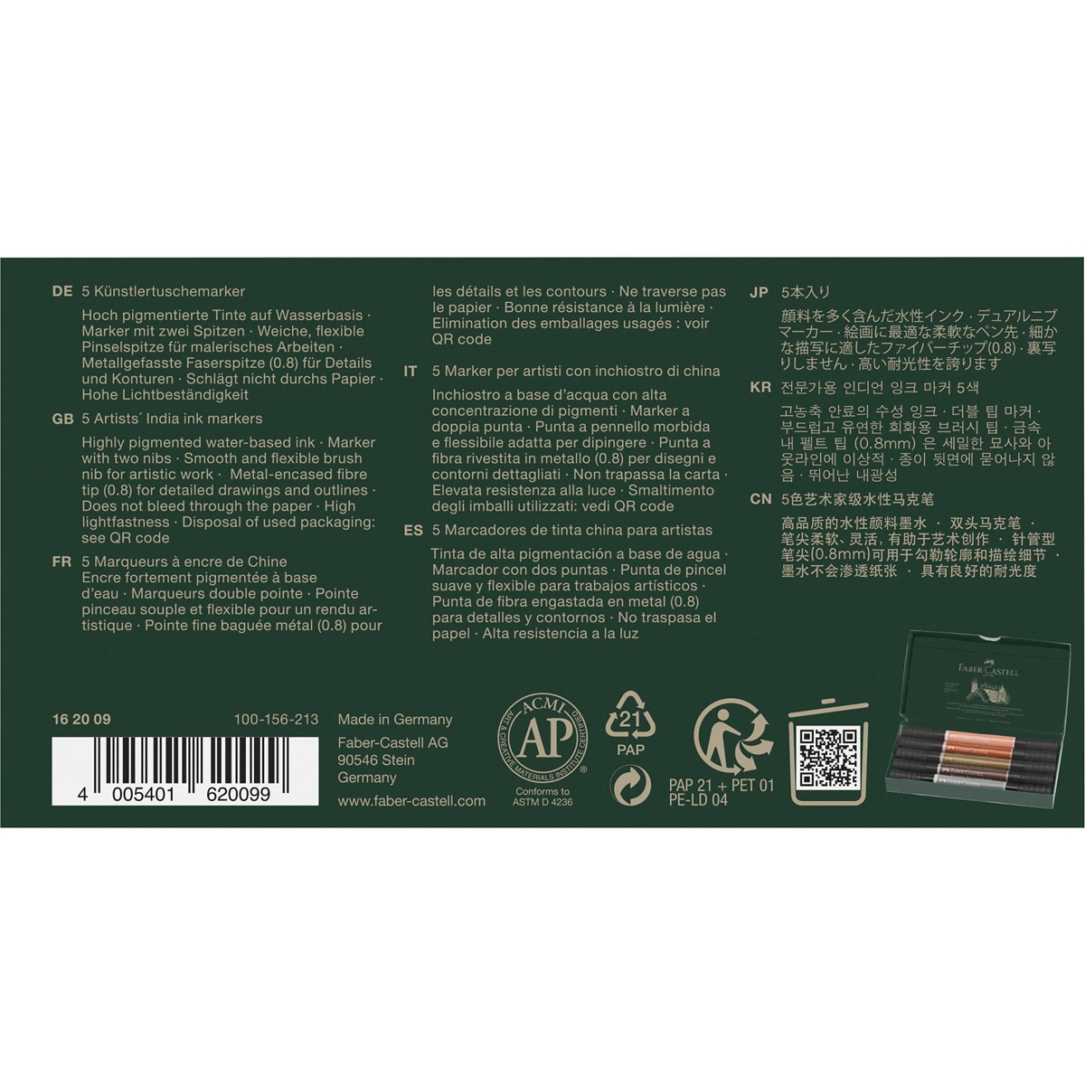 Pack 5 rotuladores doble punta tinta china Dual Marker Faber-Castell retrato Multicolor-2