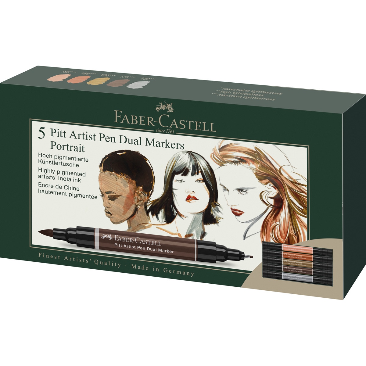 Imagen 0 de Pack 5 rotuladores doble punta tinta china Dual Marker Faber-Castell retrato