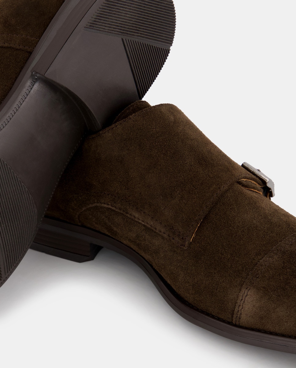 Zapato cordones de hombre pala lisa de serraje con piso de goma Marrón-5