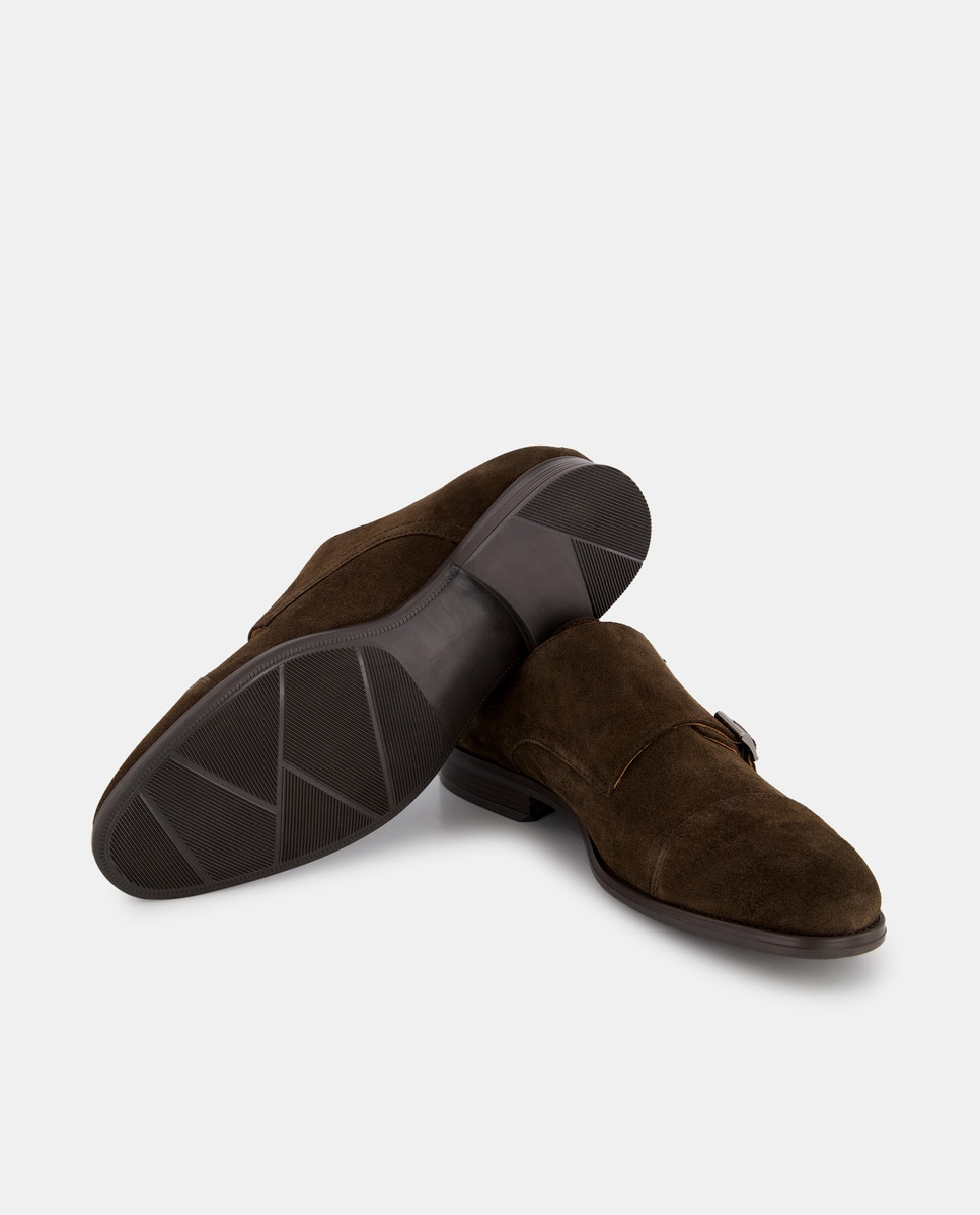 Zapato cordones de hombre pala lisa de serraje con piso de goma Marrón-2