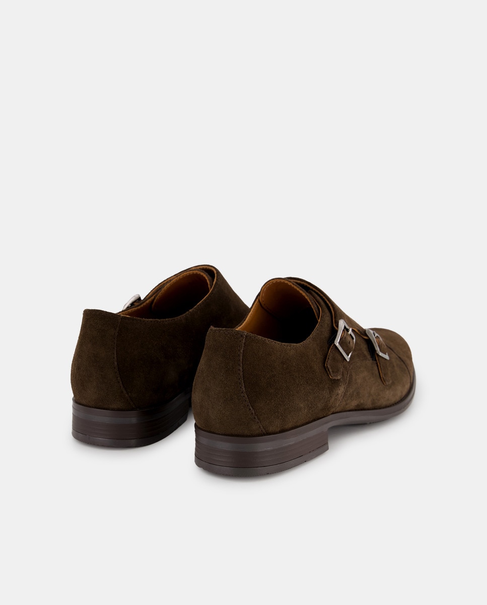 Zapato cordones de hombre pala lisa de serraje con piso de goma Marrón-3