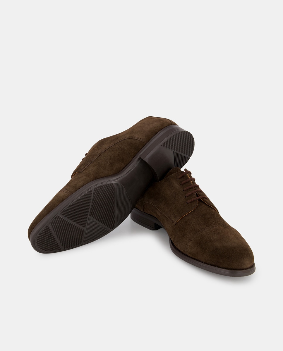 Zapato cordones de hombre puntera recta de serraje con piso de goma Marrón-2
