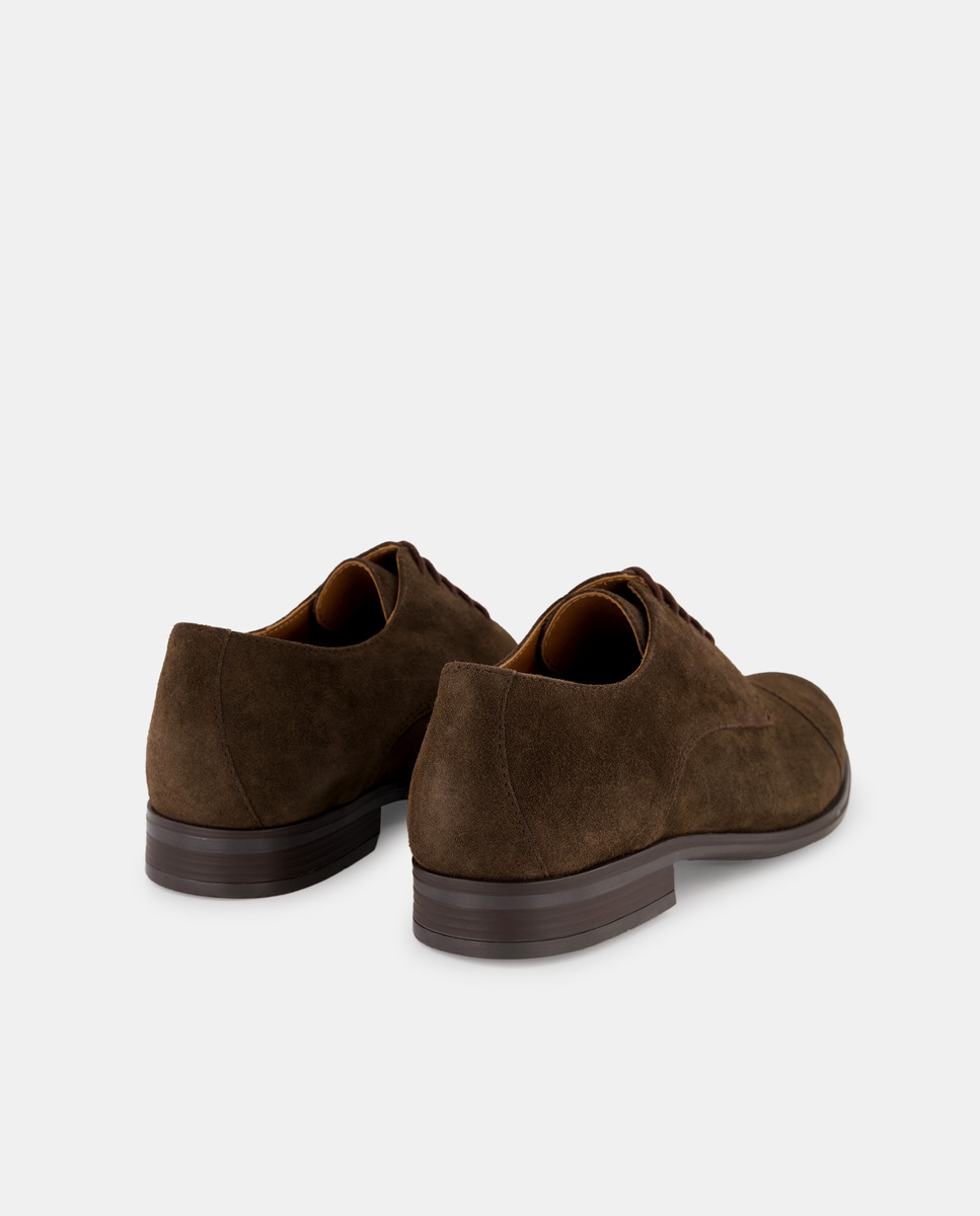 Zapato cordones de hombre puntera recta de serraje con piso de goma Marrón-3
