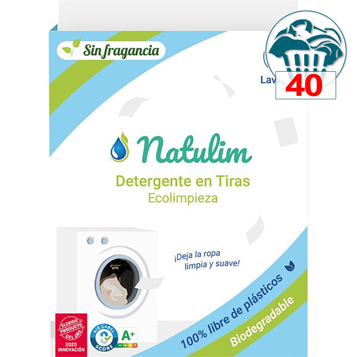 detergente en tiras Ecolimpieza sin fragancia caja 40 dosis