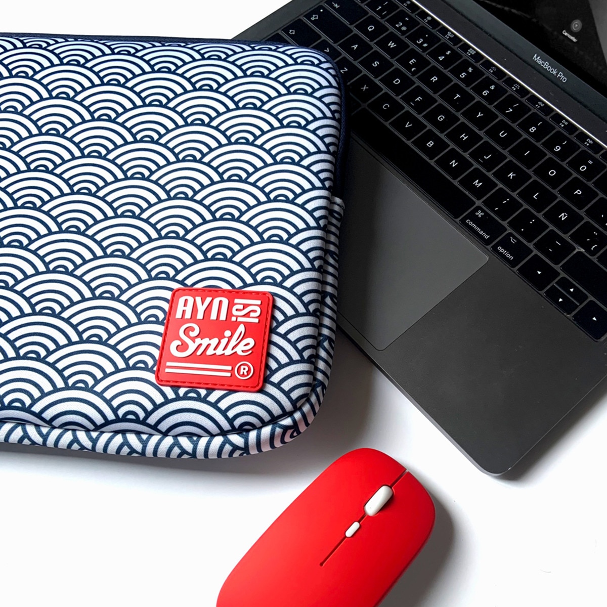 Funda Smile Kimono Azul Seigaiha + ratón inalámbrico para portátiles hasta 14" 4
