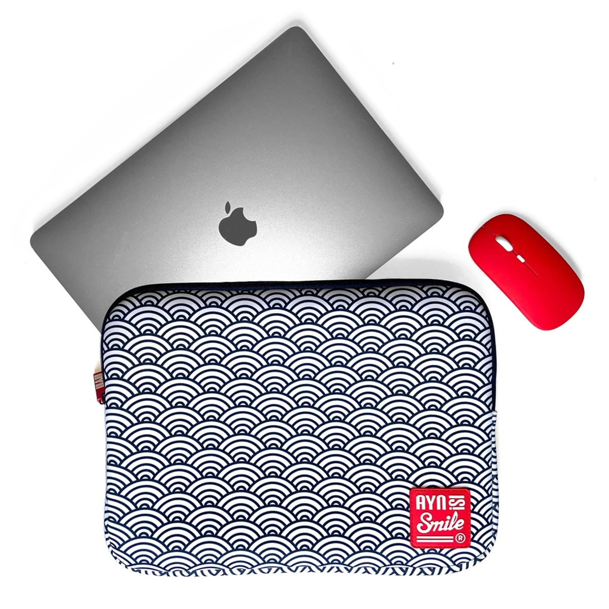 Funda Smile Kimono Azul Seigaiha + ratón inalámbrico para portátiles hasta 14" 3