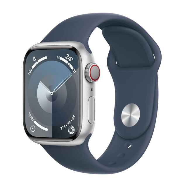 Imagem 0 de Apple Watch Series 9 GPS + Cellular 41 mm Alumínio prateado com bracelete Storm Blue M/L